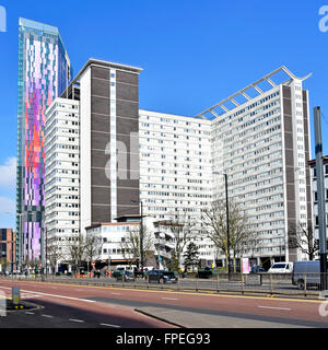 Wellesley Road dual carriageway in Croydon with tall buildings including Home Office Lunar House & new colourful apartment tower block beyond Stock Photo