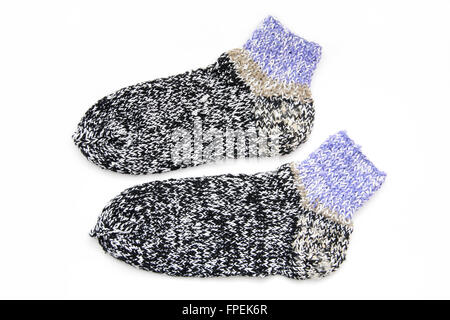 Knitted wool socks on a white background Stock Photo