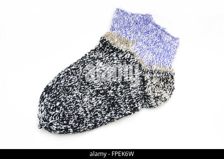 Knitted wool socks on a white background Stock Photo