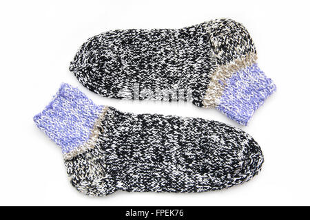 Knitted wool socks on a white background Stock Photo