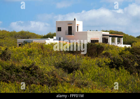 Typical white house of Formentera. Migjorn beach, Formentera island, Balears Islands, Spain. Stock Photo