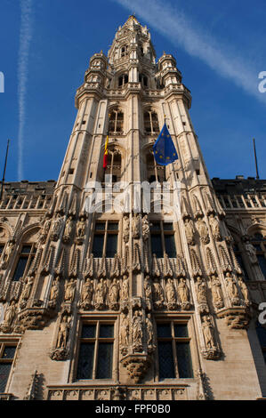 Hôtel de Ville, Brussels, Belgium. The town hall, which occupies the southwest façade is the only medieval building left standin Stock Photo