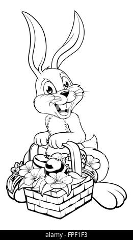 An illustration of the Easter bunny in black and white, perfect for printing, photocopying or coloring in Stock Photo