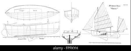 boat plan: humber canoe yawl 'cassy', antique print 1891