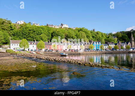 Colourful buildings overlooking the harbour in Tobermory Isle of Mull Argyll & Bute Inner Hebrides Western Isles Scotland UK Britain Stock Photo