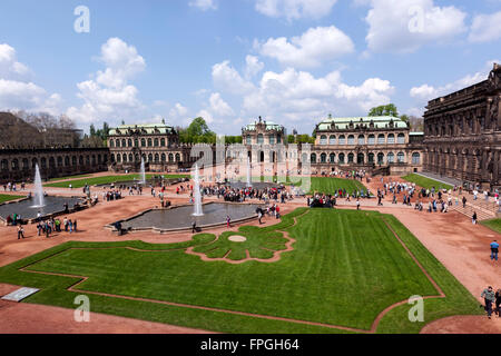 Zwinger courtyard and fountains from Gemäldegalerie Alte Meister, Dresden, Saxony, Germany Stock Photo