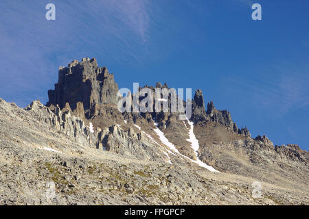 Cerro Castillo from Northwest, above Campamento Nueva Zelandes, Patagonia, Chile Stock Photo