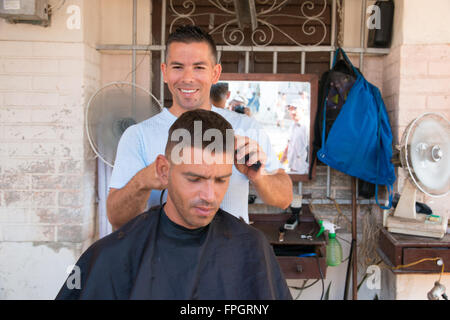 North America, Latin America, Caribbean, Cuba, Regla. Barber shop Editorial Use Only. Stock Photo