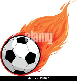 Soccer ball on fire. Flaming football on white background. Vector illustration Stock Vector
