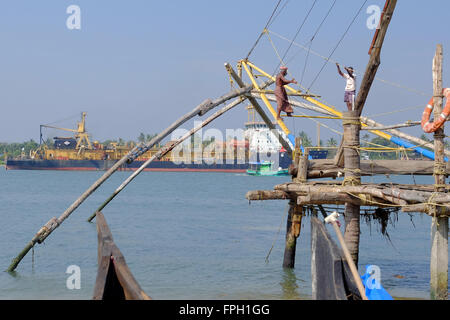 The Chinese fishing nets at Kochi (Cochin) , Kerala, India Stock Photo