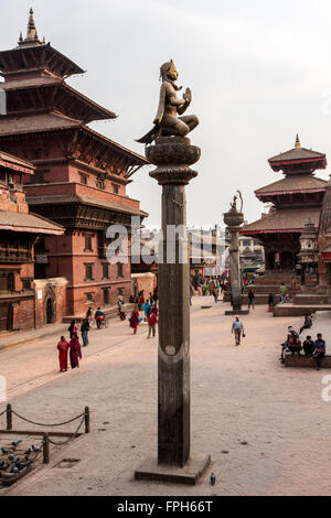 Nepal, Patan.  Durbar Square, March 2009.  Garuda Statue in foreground survived the April 2015 earthquake. Stock Photo