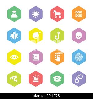 [EPS10] colorful flat security icon set with hexagon for web, UI, infographic and mobile apps Stock Vector