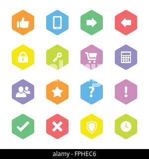 [EPS10] colorful flat computer and miscellaneous icon set with hexagon for web, UI, infographic and mobile apps Stock Vector
