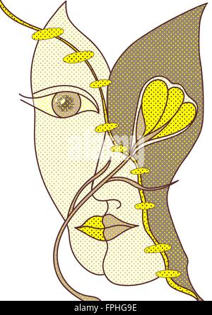 Surreal hand drawing faces. Abstract graphic design, can use for posters cards, stickers, illustrations, as decorative element. Stock Vector