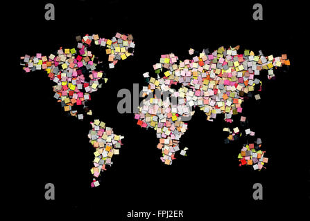 World map creative illustration build of small paper squares Stock Photo