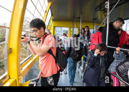 Tourists on board  the Scenic Skyway cablecar ( Australia's highest cable car) at the Scenic World near Katoomba in the Blue Mou Stock Photo