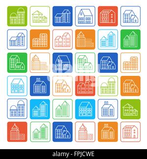 Linear city icons. Stock Vector