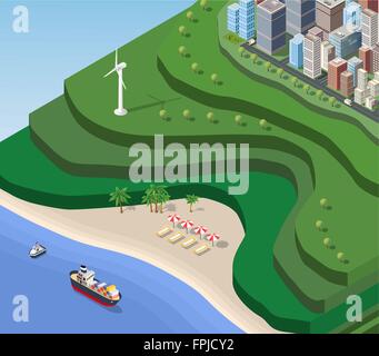 Beach Sea isometric Stock Vector