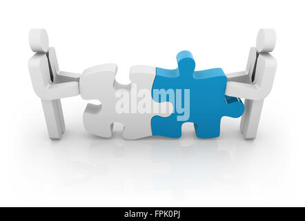 People solving a puzzle , This is a computer generated and 3d rendered picture. Stock Photo