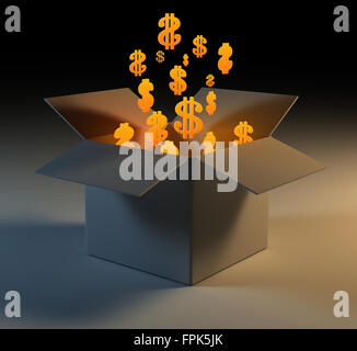 Dollar sign in open box Stock Photo