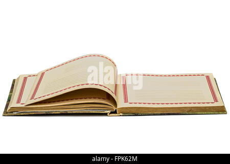 Open old notebook, isolated on white background Stock Photo