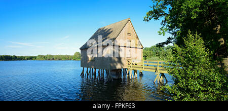 Germany, Thuringia, Saale-Orla-Kreis, nature reserve Thuringian Schiefergebirge / Upper Saale, Plothen pond area, pile dwelling Stock Photo