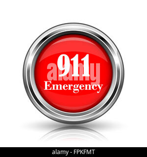 911 Emergency icon. Shiny glossy internet button on white background. Stock Photo