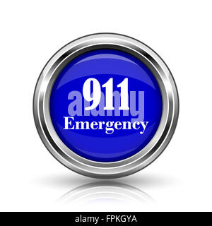 911 Emergency icon. Shiny glossy internet button on white background. Stock Photo