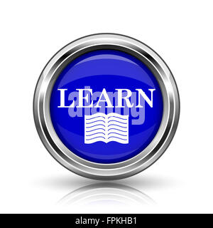 Learn icon. Shiny glossy internet button on grey background Stock Photo ...