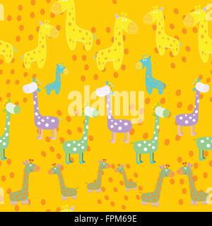Beautiful orange pattern with giraffes. Seamless cute pattern with giraffes. Vector illustration. Stock Vector