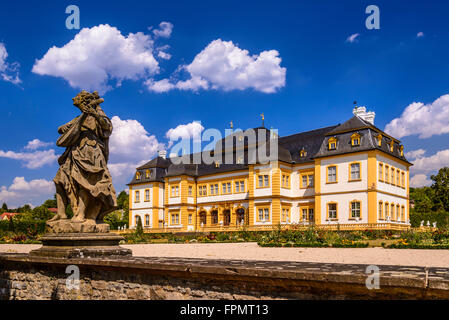 Germany, Bavaria, Lower Franconia, Mainfranken, Veitshöchheim, castle parterre with sandstone sculpture and castle Stock Photo