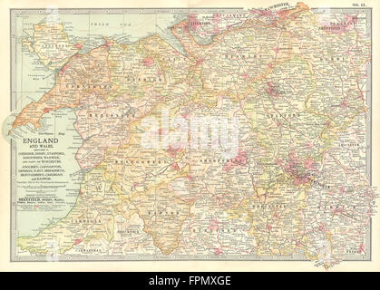 NORTH WALES WEST MIDLANDS: Cheshire Derbyshire Staffordshire Shrops, 1903 map Stock Photo