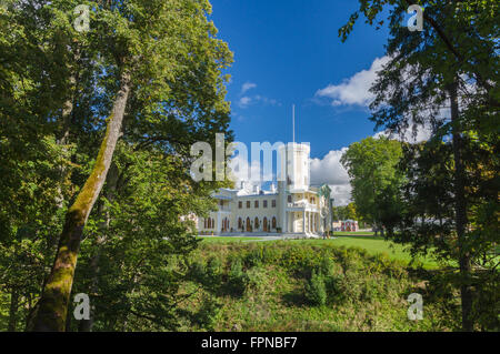 Keila-Joa manor (Schloss Fall), neo-gothic style building of 19th century standing on hill. Stock Photo