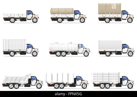 set icons trucks semi trailer vector illustration isolated on white background Stock Vector