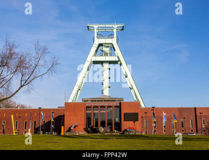 German mining museum in Bochum, Germany, largest mining museum in the world, pithead gear over the museum, Stock Photo