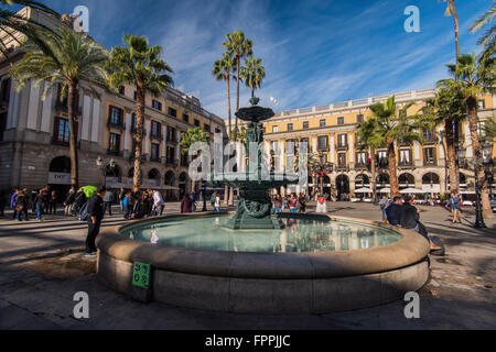 Plaza Real or Plaza Real, Barrio Gotico, Barcelona, Catalonia, Spain Stock Photo