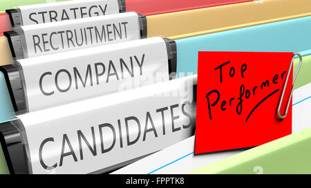 Files on top performer candidates for a company position. 3d render. Stock Photo