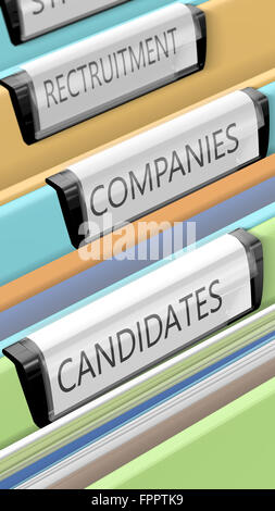 Files on candidates and company positions. Some enterprises. Many candidates. 3d render. Stock Photo