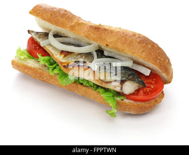 mackerel fish sandwich,balik ekmek,turkish food isolated on white background Stock Photo