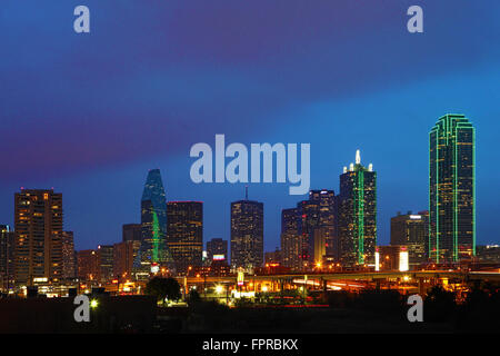 The Dallas, Texas skyline at twilight Stock Photo