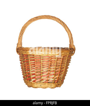 Empty large wicker basket isolated on white background. Stock Photo