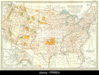 USA: United States showing Indian reserves, national park & forests, 1903 map Stock Photo