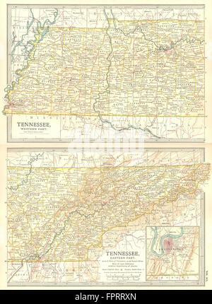 TENNESSEE: State map. Shows civil war battlefields. Inset Chattanooga, 1903 Stock Photo