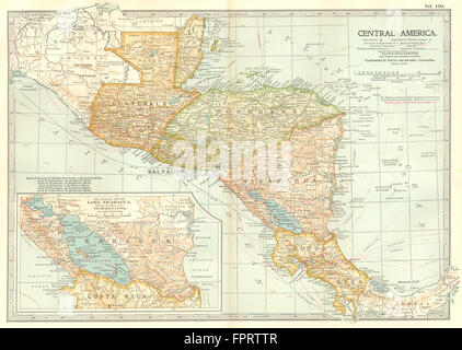 CENTRAL AMERICA: Costa Rica, Guatemala, Honduras, Nicaragua, Belize, 1903 map Stock Photo