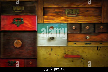 Various drawers - in utter secrecy - digitally altered Stock Photo