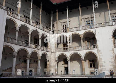 Poland, Krakow (Cracow), Wawel Castle courtyard, tiered arcades, colonnade in Renaissance style Stock Photo