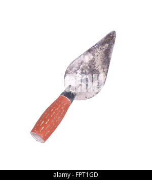 old construction trowel, isolated on white background Stock Photo