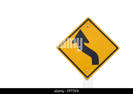 Curved Road Traffic Sign isolated on white background Stock Photo