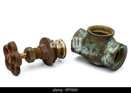 Disassembled of old water faucet, isolated on white background Stock Photo