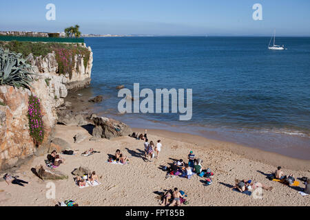 Europe, Portugal, Cascais resort town, Praia Da Rainha beach, Atlantic Ocean Stock Photo